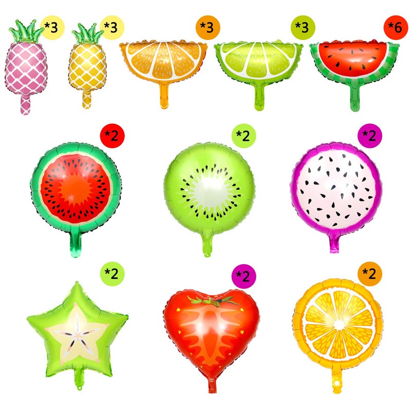 Hsei 30 Pieces Dancing Fruit Birthday Decorations Tropical Fruit Balloons Aluminum Foil Balloons Tutti Fruitage Party Decorations for Birthday Party Favors, 2 Sizes - Image 2